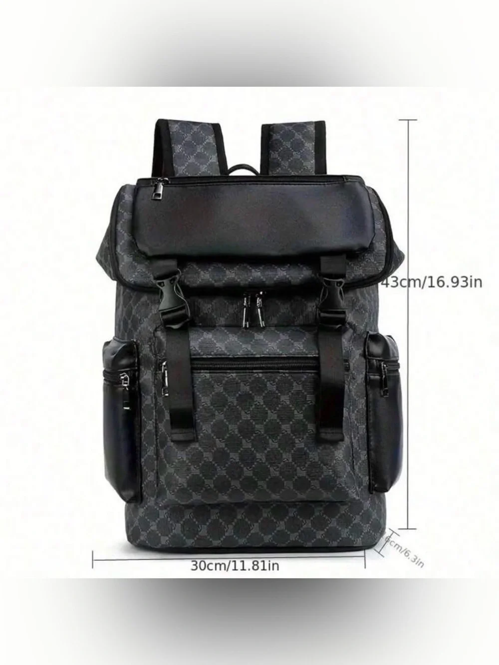 Men's Black Patterned Travel Backpack